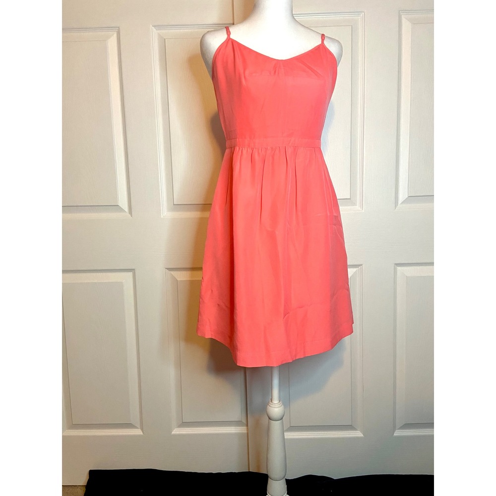 J.Crew Coral Pink Fit and Flare Mini Dress Sleeveless V-Neck Pleated Size 6